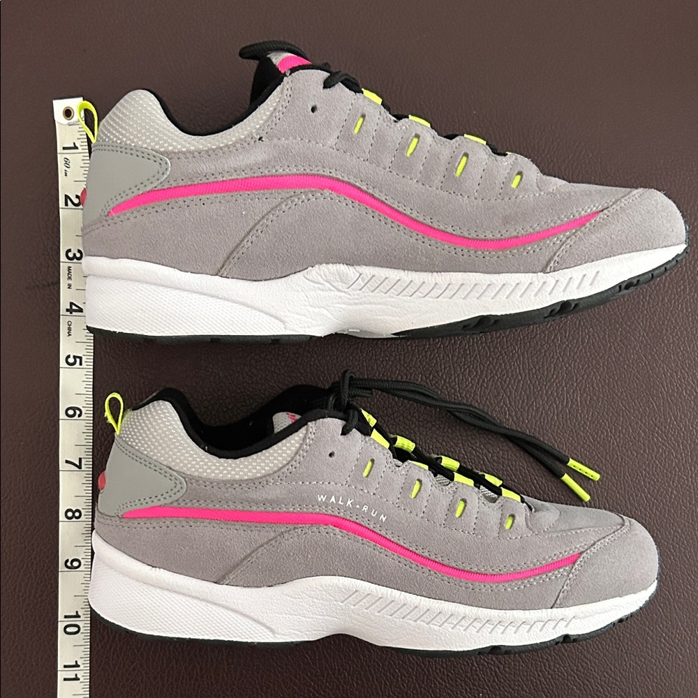 Easy Spirit Romy suede Gray and neon Pink and yellow Athletic Shoes - Picture 3 of 9